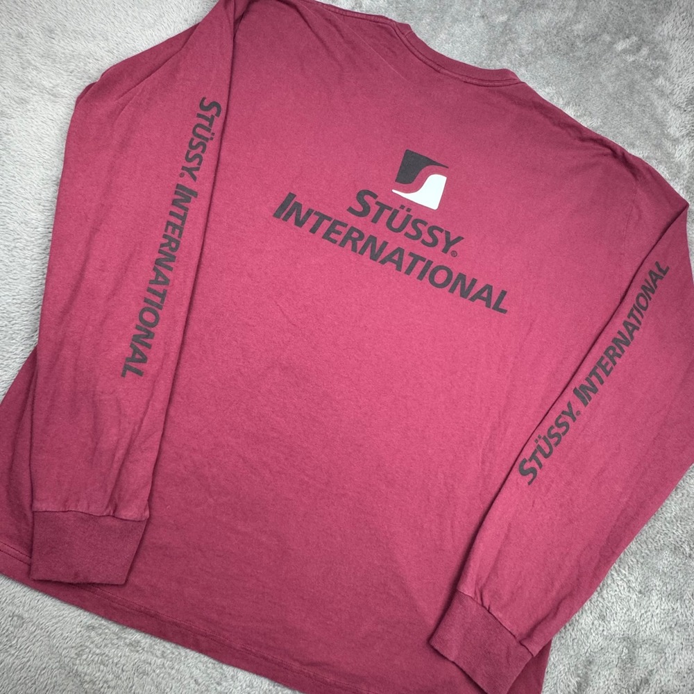 Stussy International Shirt Mens XXL Burgundy Good Vintage Long Sleeve Graphic